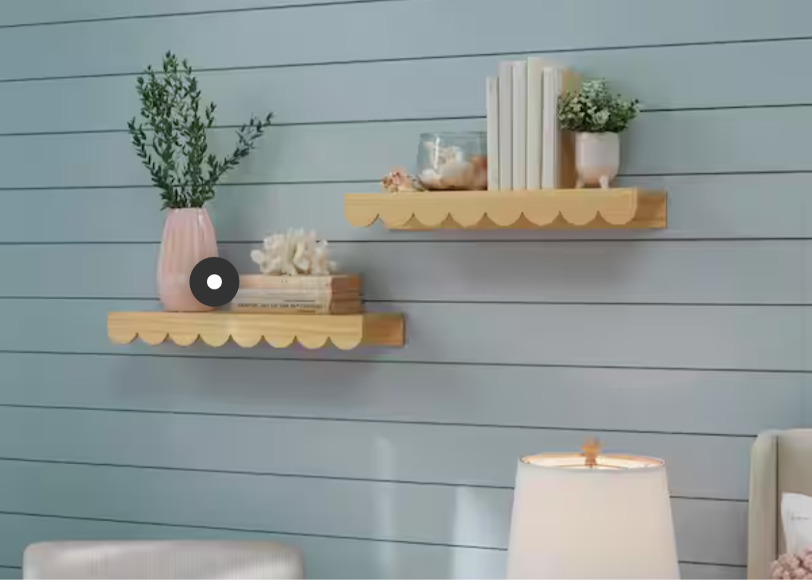 Scalloped Natural Wood Floating Wall Shelves (22" W x 2.5" H) (Set of 2)