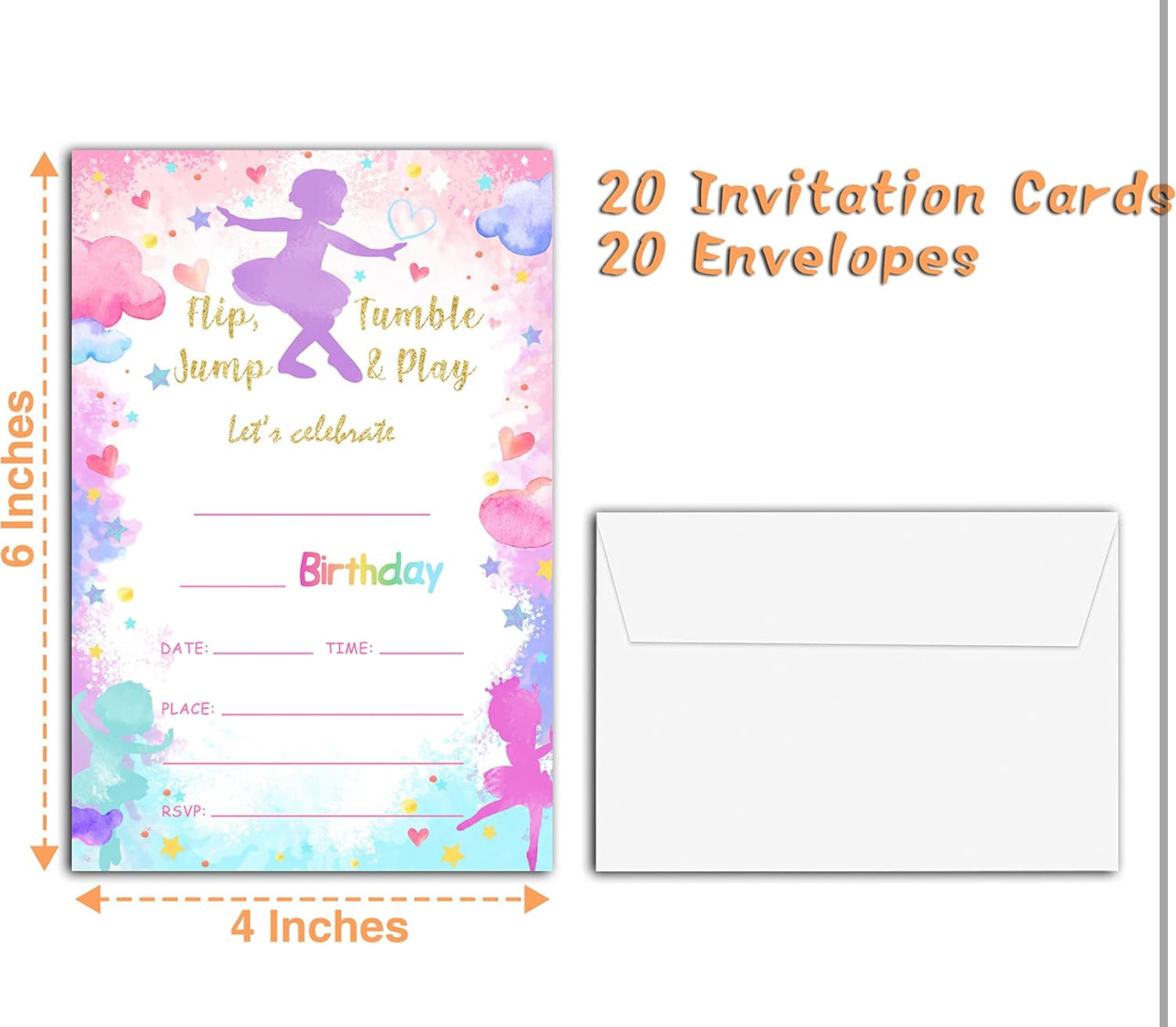 Ballerina Birthday Party Invitations, 20-Count Ballet Dancer Birthday Party Invites With Envelopes-HBYQK-B07