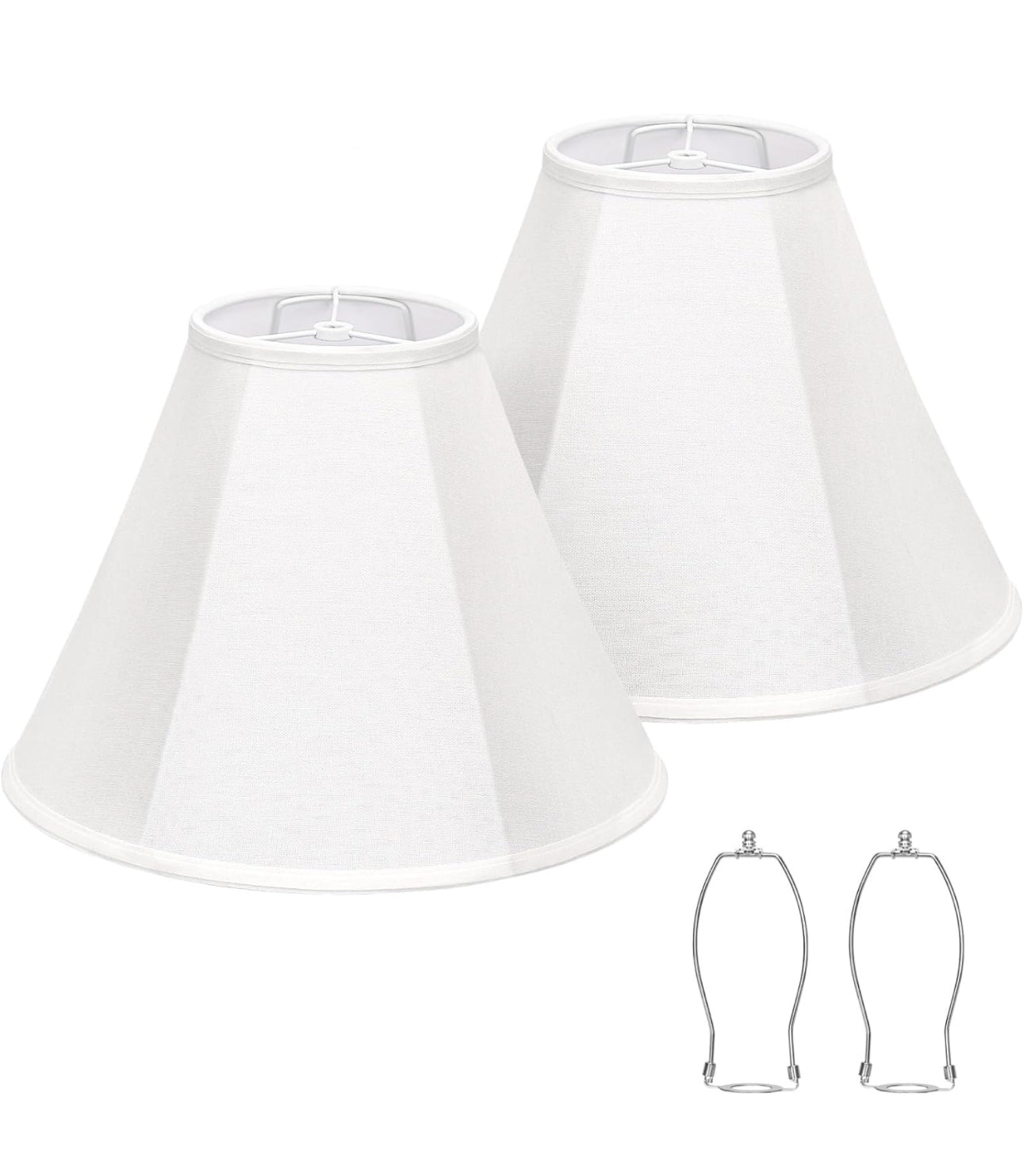 White Lamp Shades Set of 2, Bell Lamp Shades 6"Top x 13"Bottom x 10"High, Medium Shade Replacement Fabric Natural Linen Hand Crafted(Spider Fitter), Harp Holders Included, Easy Assembly Required