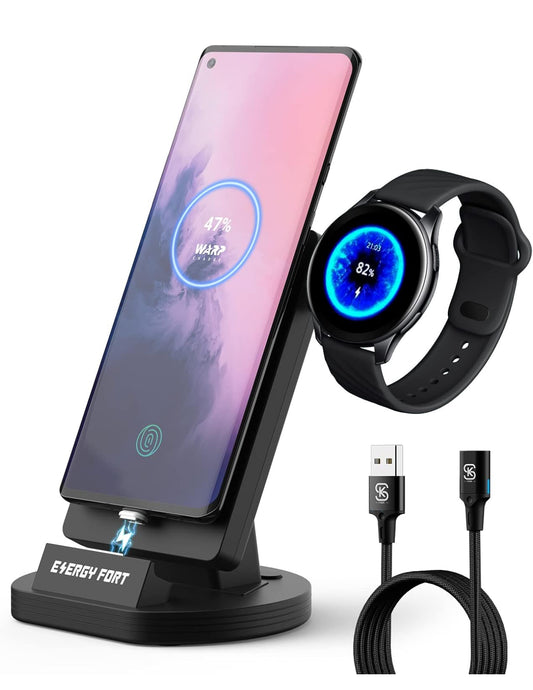 Energy Fort 3-in-1 Wireless Charger Station Dock for Samsung, Huawei, USB C Magnetic Charging and Wireless Charging for AirPods Pro/Qi Phones, Send USB Watch Charger