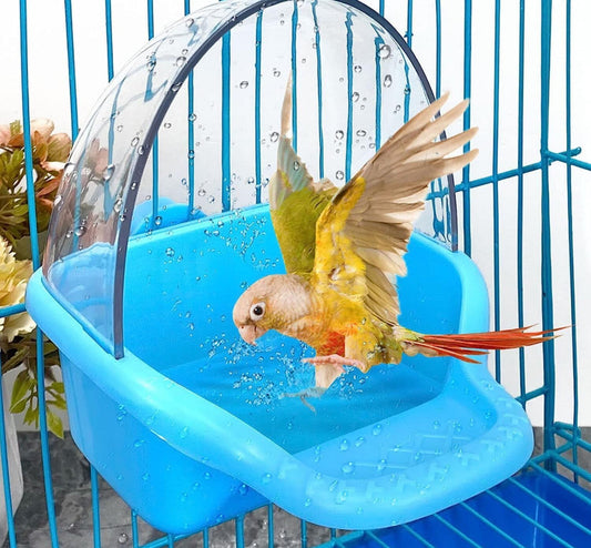 Bird Bath Box Hanging Birdbath Toy Parakeet Caged Bathing Tubs Parrot Bath Tub Water Shower Food Feeder Holder Tray Bird Bath for Cage Accessory Small Birds Parrots Cockatiel Budgies