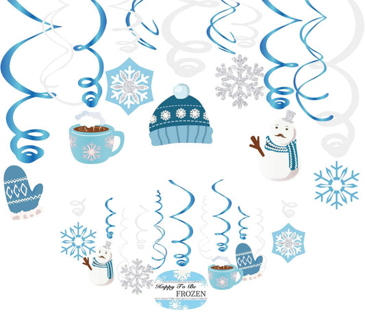 Christmas Snowman,Snowflake,Winter,Snow Frozen Hanging Swirl Decorations for Festival,Party,Together,Celling,Classroom,Home,Office,Bedroom(30Ct)