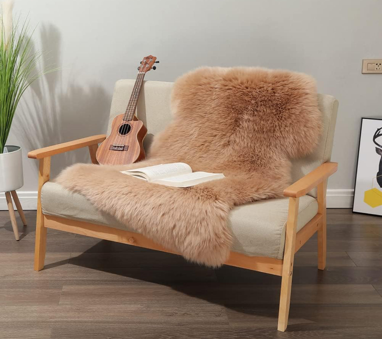 LLB Genuine Sheepskin Area Rug Wool Rug Fur Carpet Fluffy Shaggy Fur Rug for Living Room Kids Bedroom Real Sheepskin Throw Lambskin Rugs Sofa Mat Chair Seat Covers (Tan, 2 x 3 ft Sheepskin)