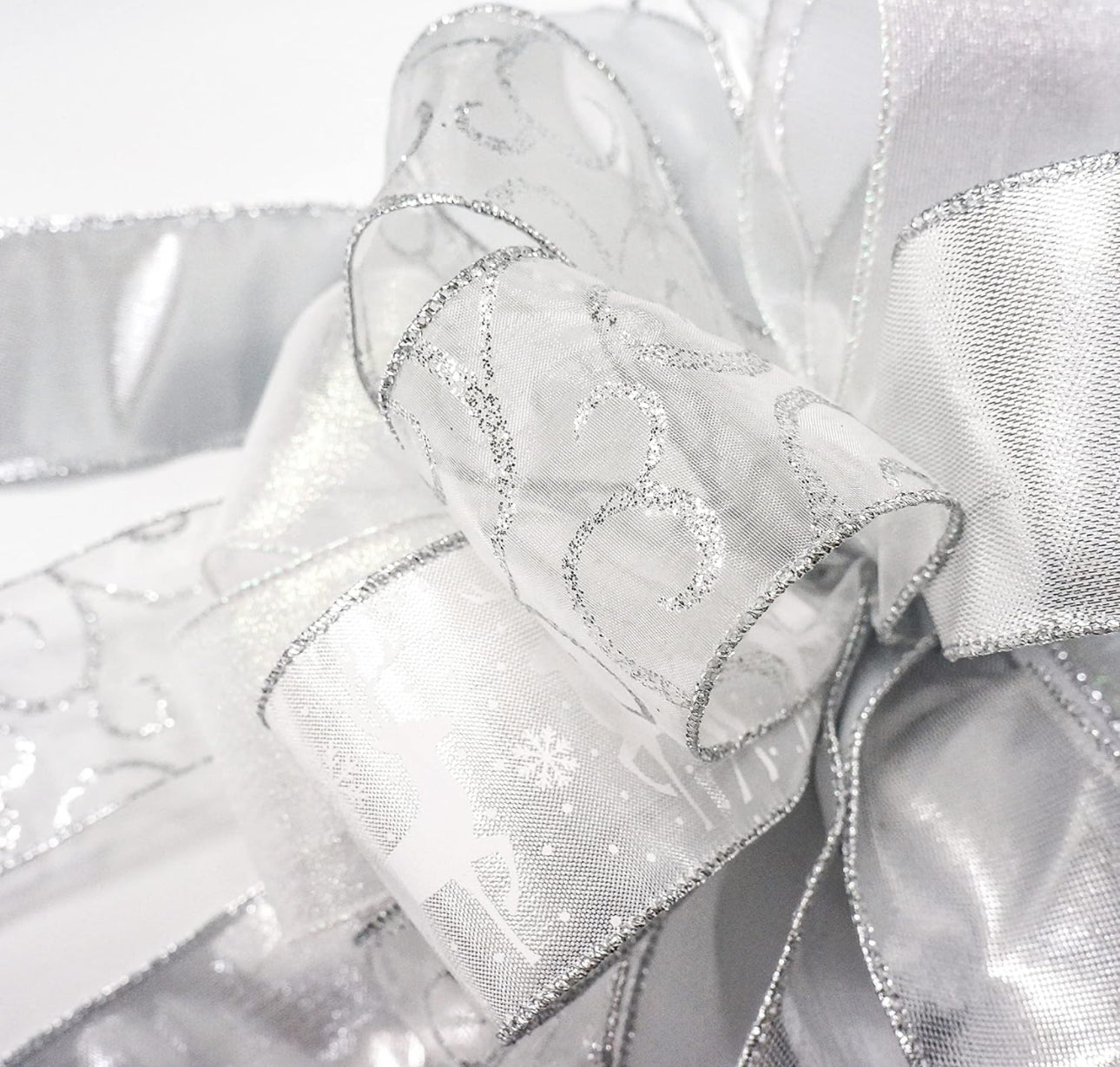Altier Christmas Tree Topper Bow - Bow: 11" sq. - Tails: 3 Yards Long Each (Silver)