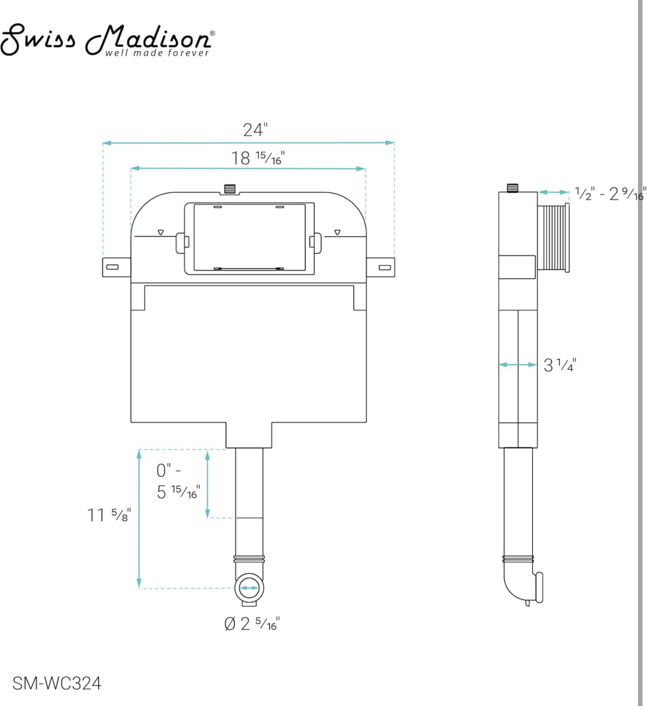 Swiss Madison Well Made Forever SM-WC324 Toilet Tank Carrier, For 2 x 4 Residential Studs, White