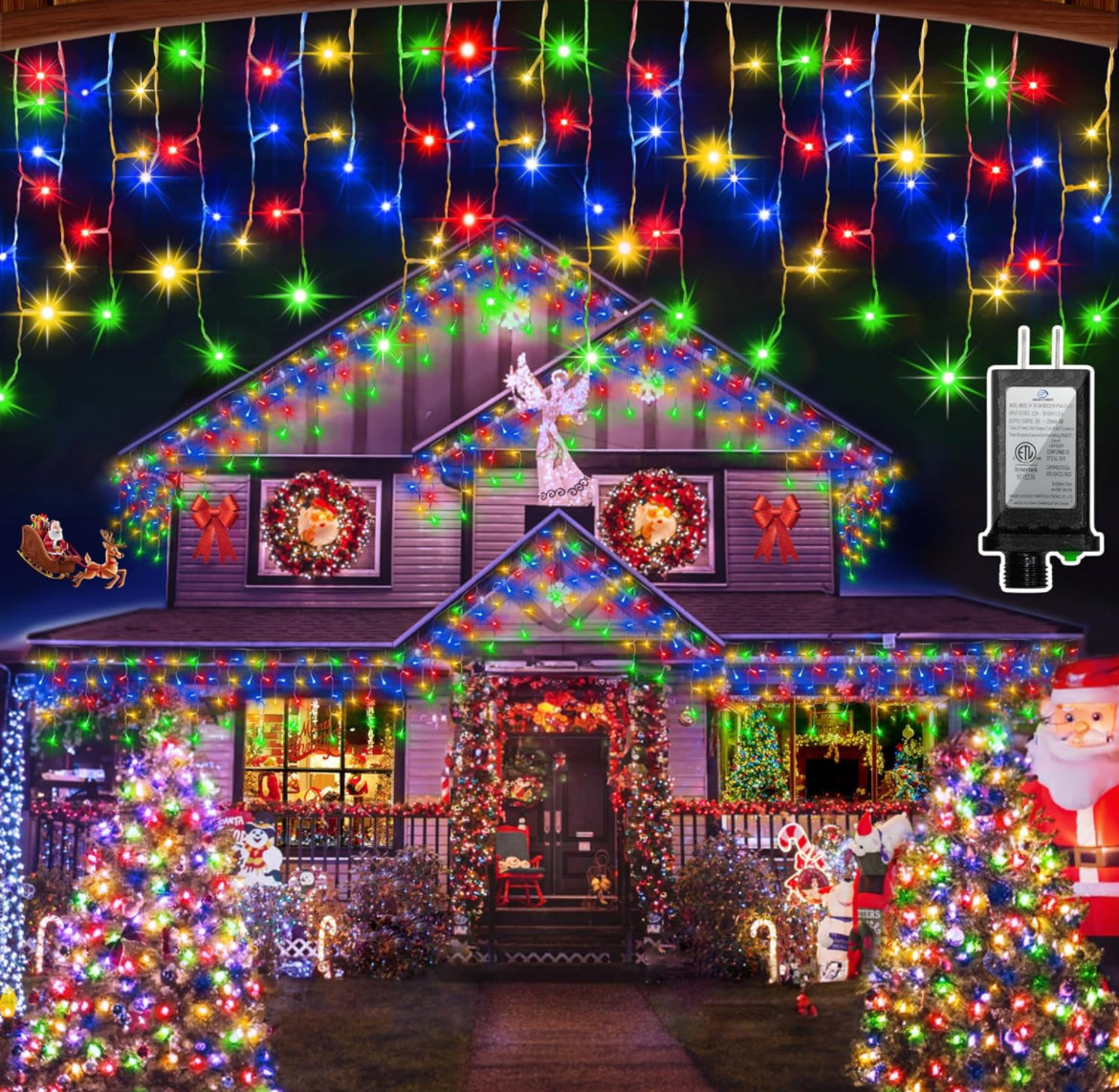 164 FT Outdoor multicolor Christmas Lights with 352 Drops, Christmas Decorations Fairy Lights 1232 LED 8 Modes, Plug in Waterproof