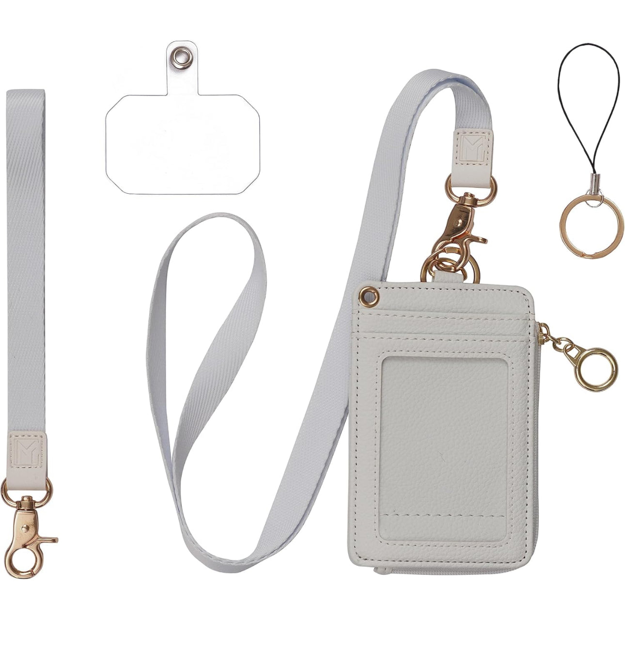 2-in-1 ID Badge Holder & Lanyard Wallet - Multi-Use Womens Small Wallet with Removable Wristlet & Neck Lanyard, Clear Window, 5 Card Slots, Phone Holder, Ring Keychain - Off White