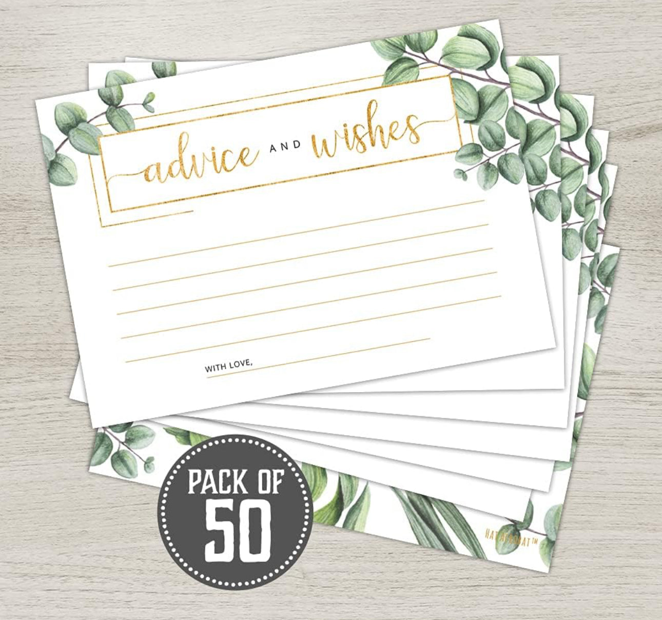 Set of 50 Advice and Wishes Cards - Double Sided Greenery Cards, Perfect for the Bride and Groom