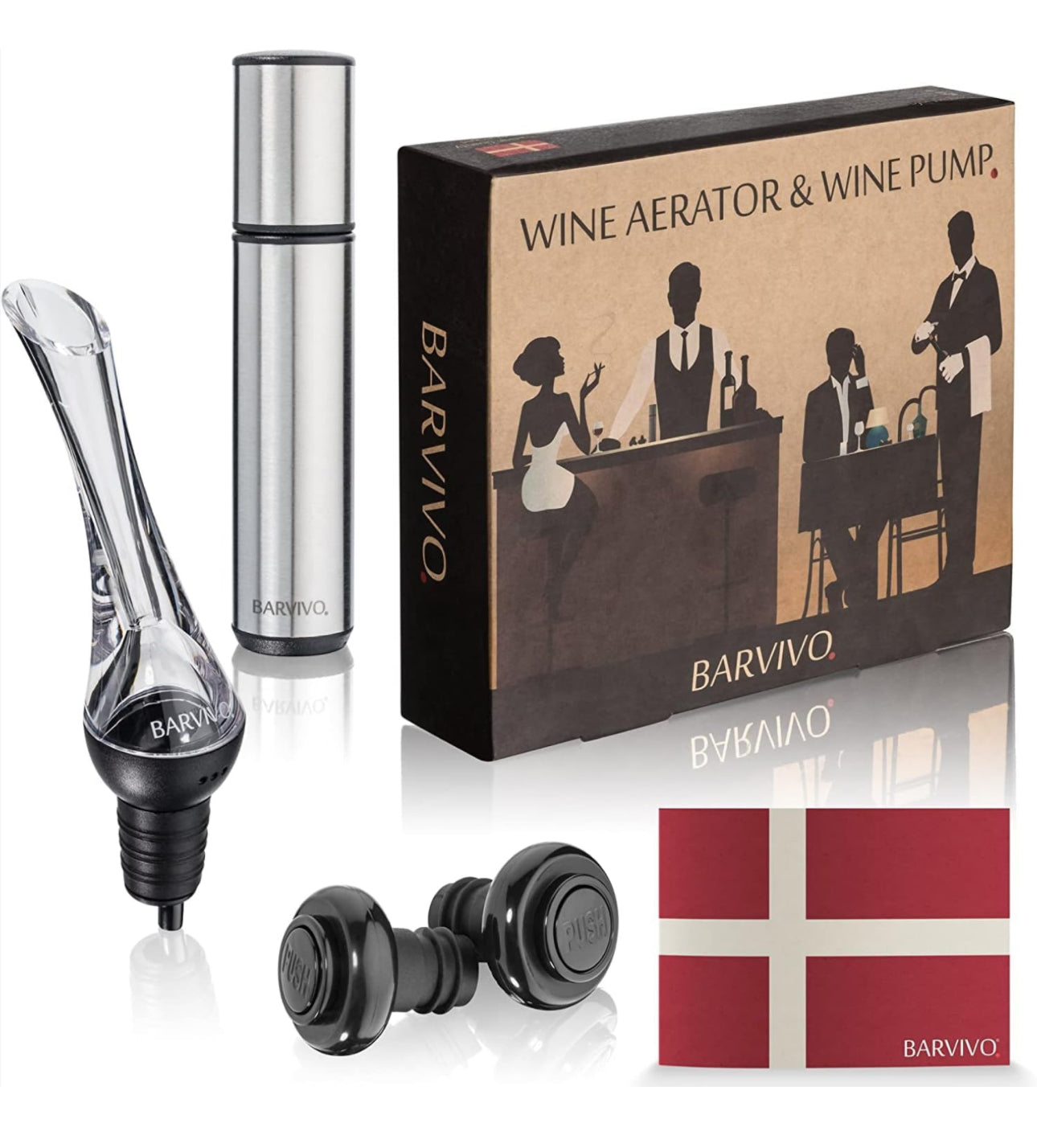 BARVIVO Premium Wine Preserver Kit - Extra Easy to Use Wine Bottle Stoppers & Vacuum Wine Pump - Keeps Red & White Wine Fresh for up to 14 Days - Ideal Gift Set for Any True Wine Lover