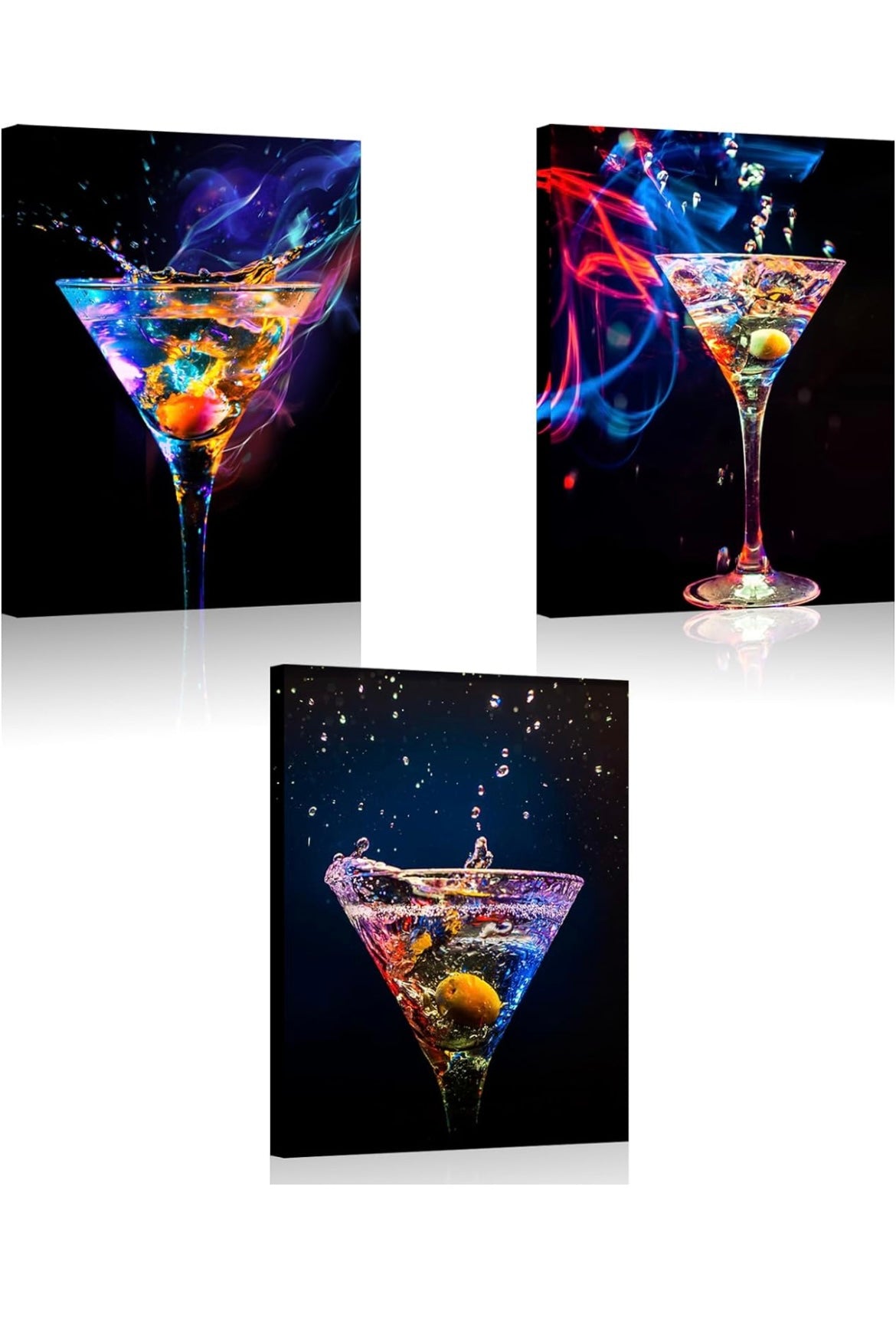 Biuteawal - 3 Piece Wall Art Colorful Sparkling Wine Pictures Painting on Canvas Wine Drinks Art Print for Party Decoration Modern Bar Pub Home Dining Room Wall Decor