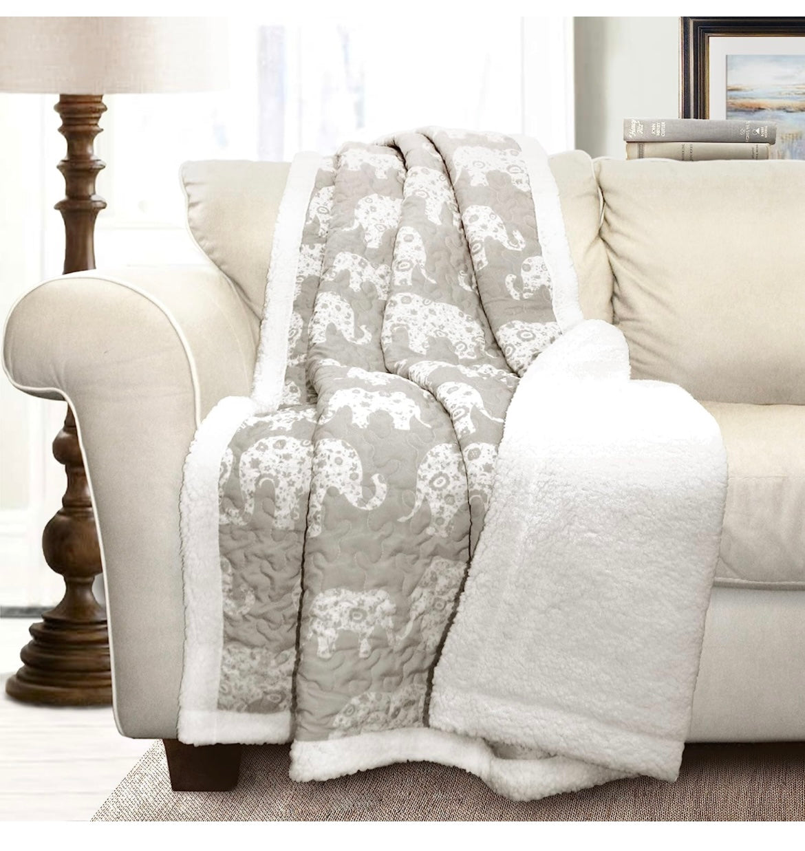 Lush Decor Elephant Parade Throw Fuzzy Reversible Sherpa Blanket, 60 ...