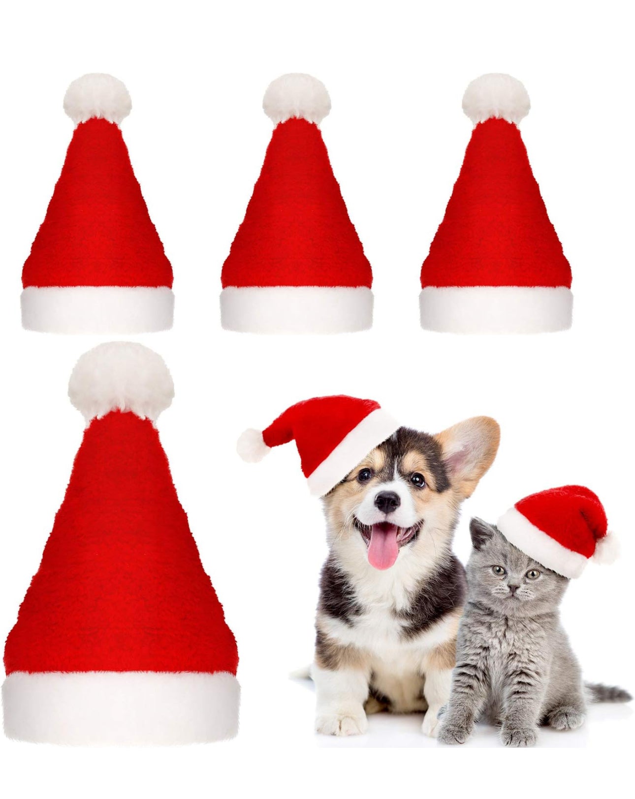 4 Pieces Dog Santa Hat Christmas Pet Hats Pet Costumes for Dogs Cats Christmas Supplies
