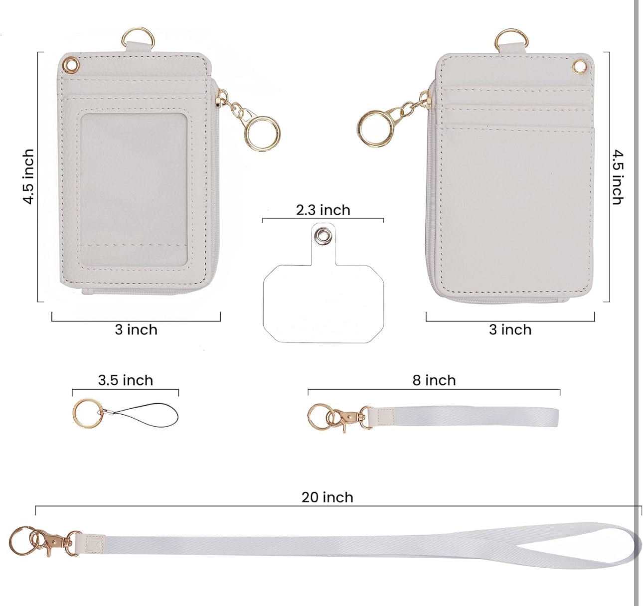 2-in-1 ID Badge Holder & Lanyard Wallet - Multi-Use Womens Small Wallet with Removable Wristlet & Neck Lanyard, Clear Window, 5 Card Slots, Phone Holder, Ring Keychain - Off White