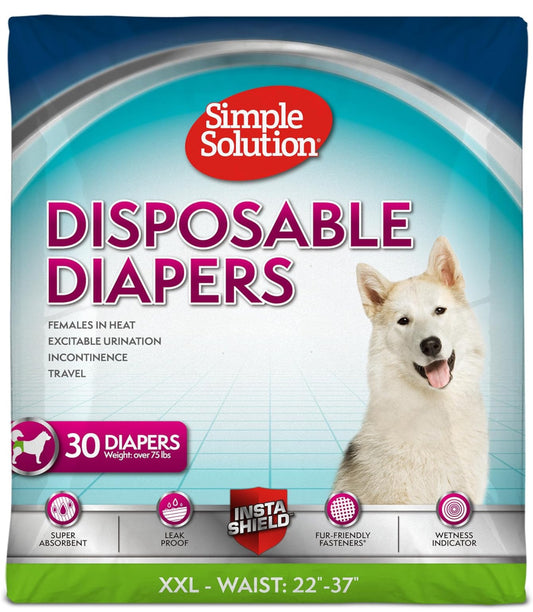 Simple Solution True Fit Disposable Dog Diapers for Female Dogs - Super Absorbent with Wetness Indicator - XXL (Waist 22-37in) - 30 Count