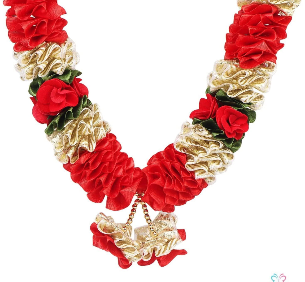 Handcrafted Two Artificial Flower Garlands, 24", Red and Gold for Weddings, Diwali, Pooja (Pack of 2)