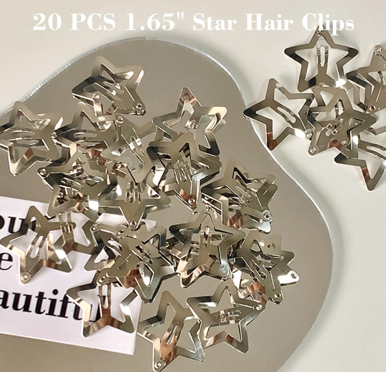 20 PCS Silver Metal Star Hair Clips and Barrettes - 1.65" Non-Slip Y2K Accessories for Girls and Women