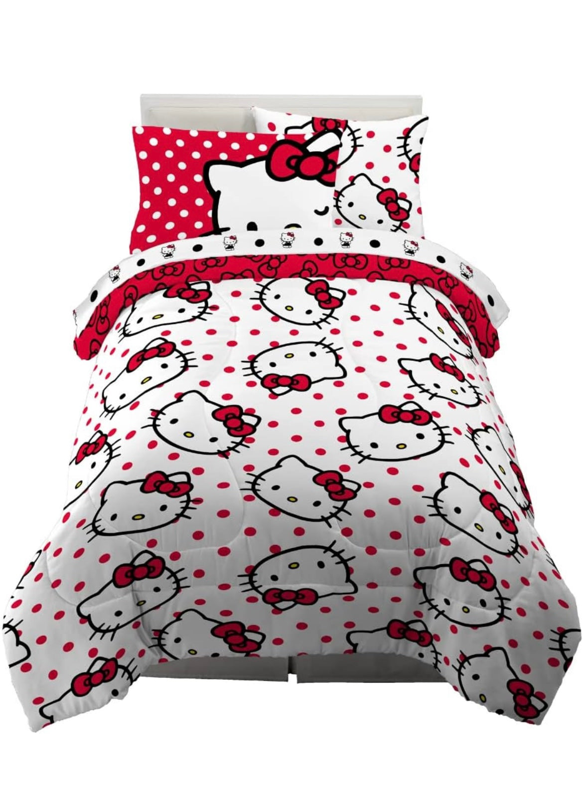 Franco Sanrio Hello Kitty Polka Dot Bedding 5 Piece Super Soft Comforter and Sheet Set with Sham, Twin, (100% Official Licensed Product) Collectibles