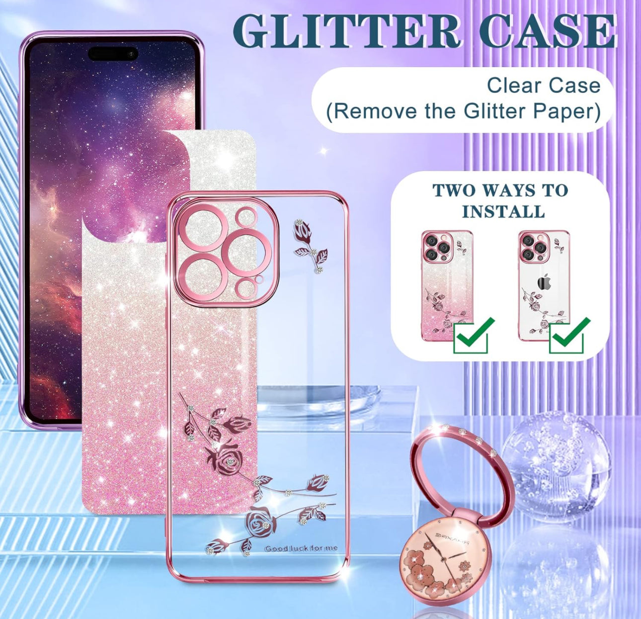 3in1 for Apple iPhone 14 Pro 6.1” Case Glitter Sparkly for Women Girls Sparkle