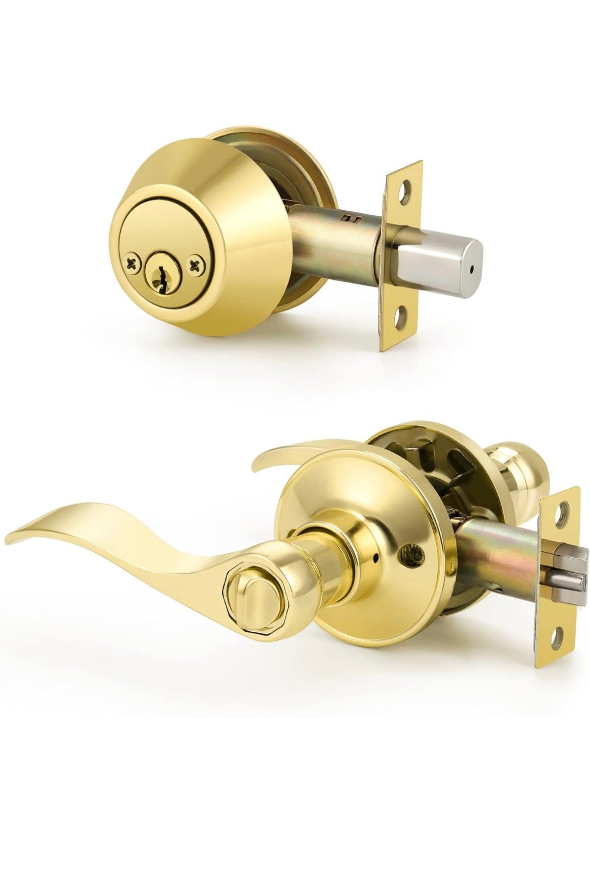 Keyed Alike Entry Door Levers with Double Cylinder Deadbolt Lock Set Same key