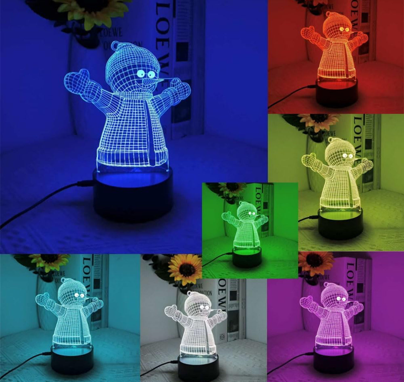 Christmas Snowman 3D Illusion Night Light, new no box