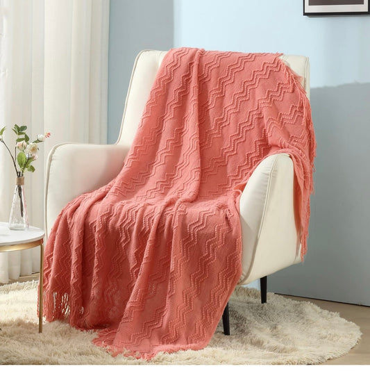 CREVENT Knitted Decorative Throw Blanket for Couch Sofa Chair Bed，Soft Warm Cozy Light Weight for Spring Summer (50''X60'' Salmon/)