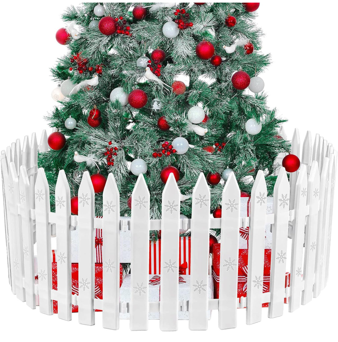 25 Piece Christmas Tree Thick White Plastic Picket Fence Christmas Tree Fence, 12 inches