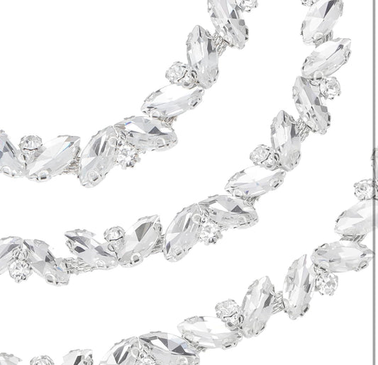 1 Yard Shiny Crystal Rhinestone Trim Chain Applique, Bling Decoration Flexible Sewing Crafts Bridal, silver