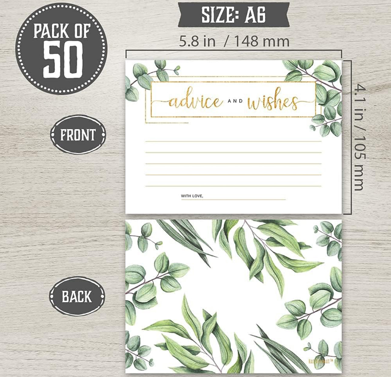 Set of 50 Advice and Wishes Cards - Double Sided Greenery Cards, Perfect for the Bride and Groom