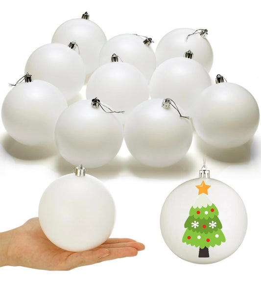 12 Christmas Large 4 Inch Blank plastic Ball White Ornaments