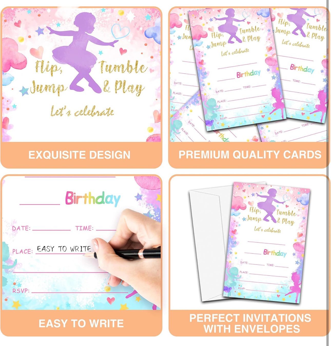 Ballerina Birthday Party Invitations, 20-Count Ballet Dancer Birthday Party Invites With Envelopes-HBYQK-B07