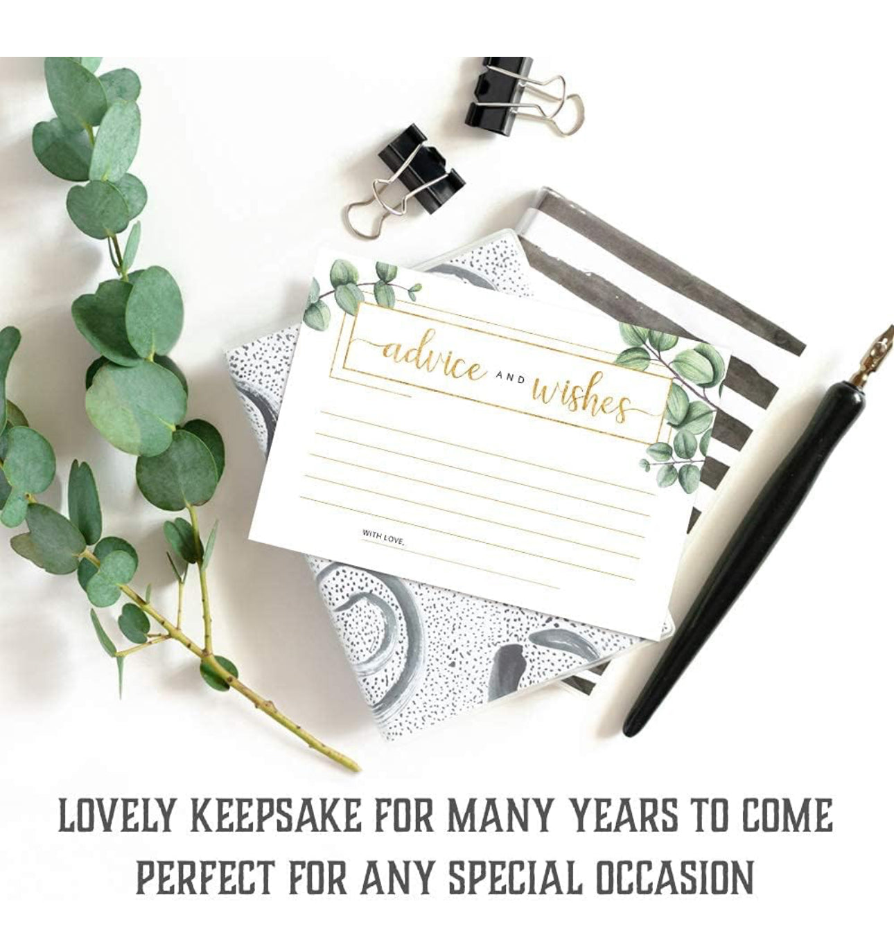 Set of 50 Advice and Wishes Cards - Double Sided Greenery Cards, Perfect for the Bride and Groom