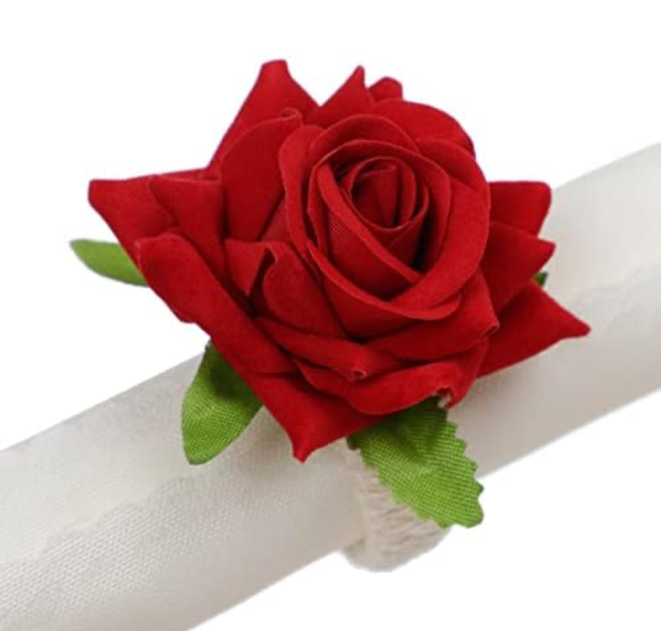 Rose Flower Napkin Ring, for Wedding Valentine's, Dining Table, Holiday Décor and Special Occasions (10 pieces, red)