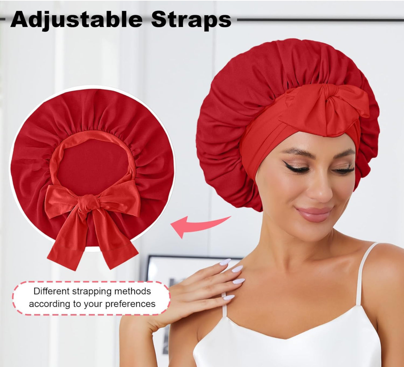 Silk Bonnet for Sleeping, Satin Hair Bonnets Large Sleep Cap for Women, Hair Wrap for Curly Hair Afros with Tie Band (Red