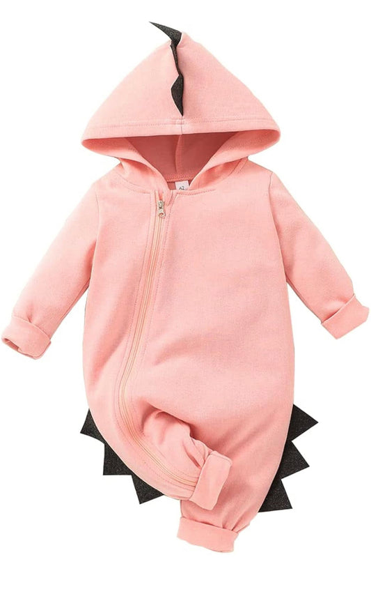 Pink Baby Dino Hoodie Romper onesie size 90 (21-24lb/6-9mos)