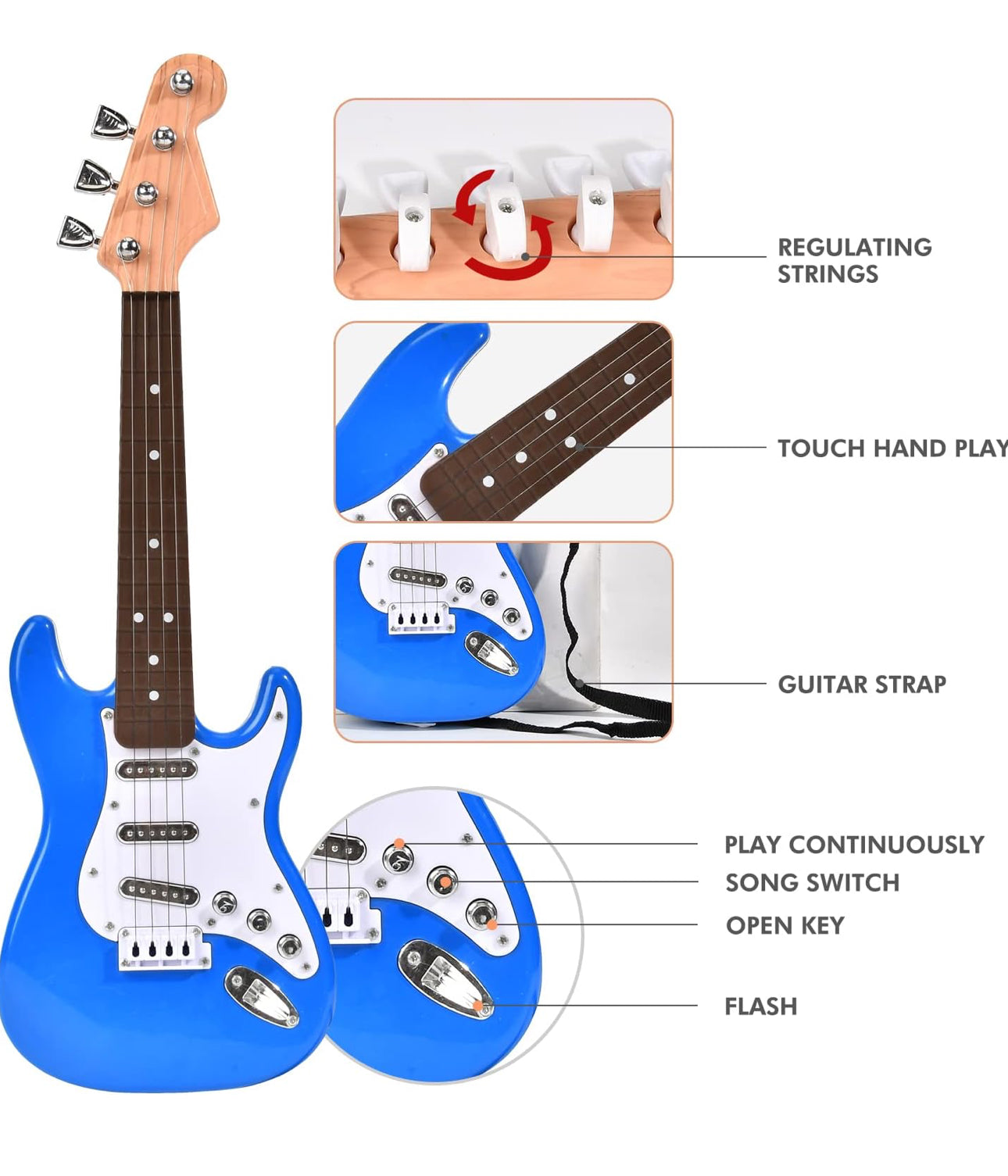 16 inch Mini Guitar Toy for Kids,Portable Electronic Black Guitar Musical Instrument Toy, Birthday Gifts for Beginner Children Toddler Boys Girls Age 3-6