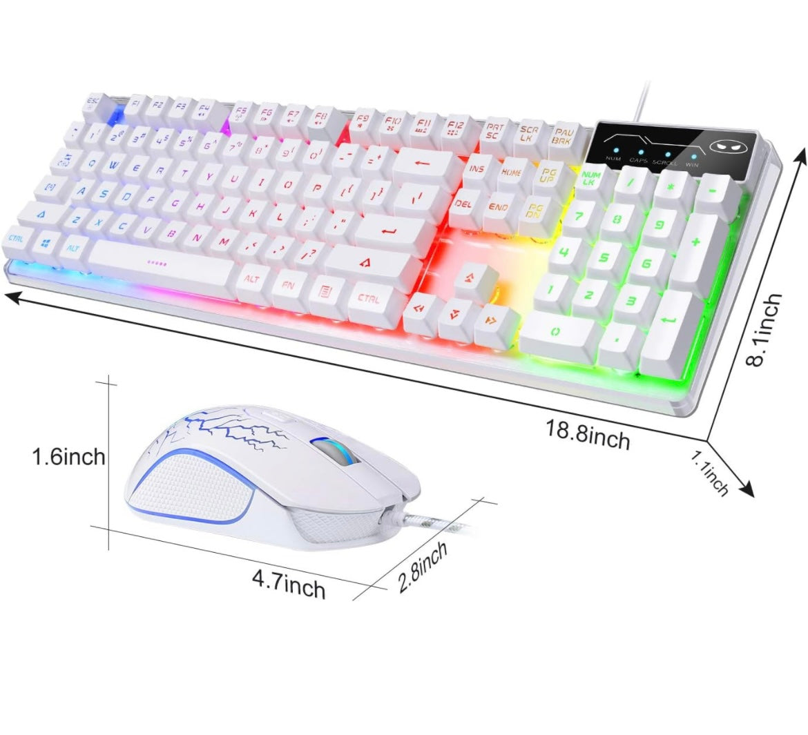 Gaming Keyboard and Mouse Combo, K1 RGB LED Backlit Keyboard with 104 Key for PC/Laptop(White)
