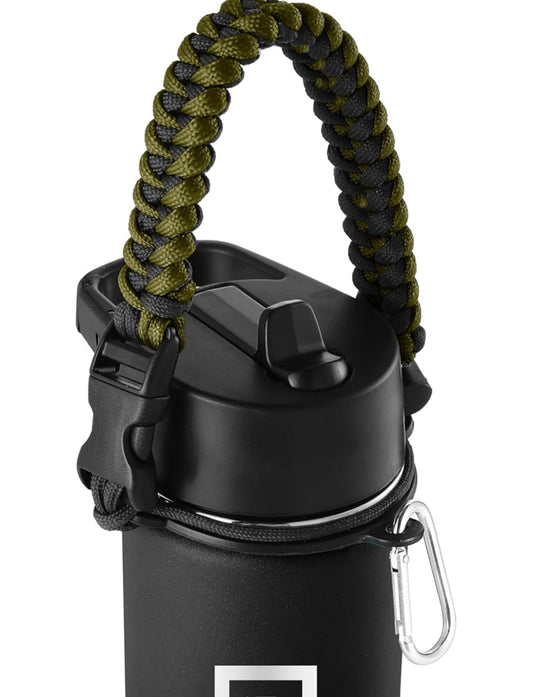 IRON °FLASK Paracord Handle - Fits Wide Mouth Water Bottles - Durable Carrier, Secure Accessories, Survival Strap Cord, Safety Ring, and Carabiner - Seven Core Paracord Bracelet