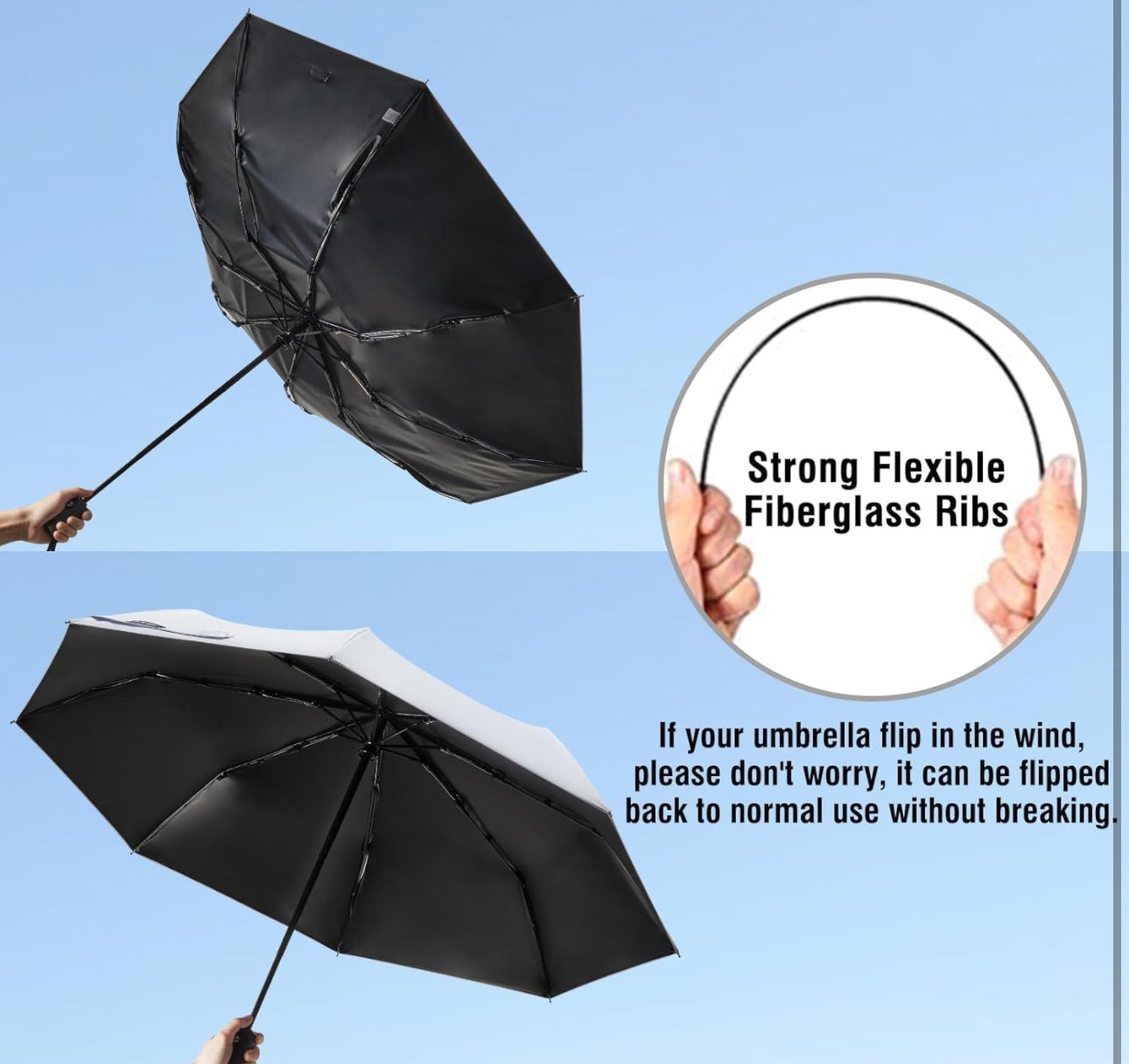 G4Free UPF 50+ UV Protection Travel Umbrella 46 Inch Windproof Silver Coating Sun Blocking Umbrella (Silver/Lake Blue)