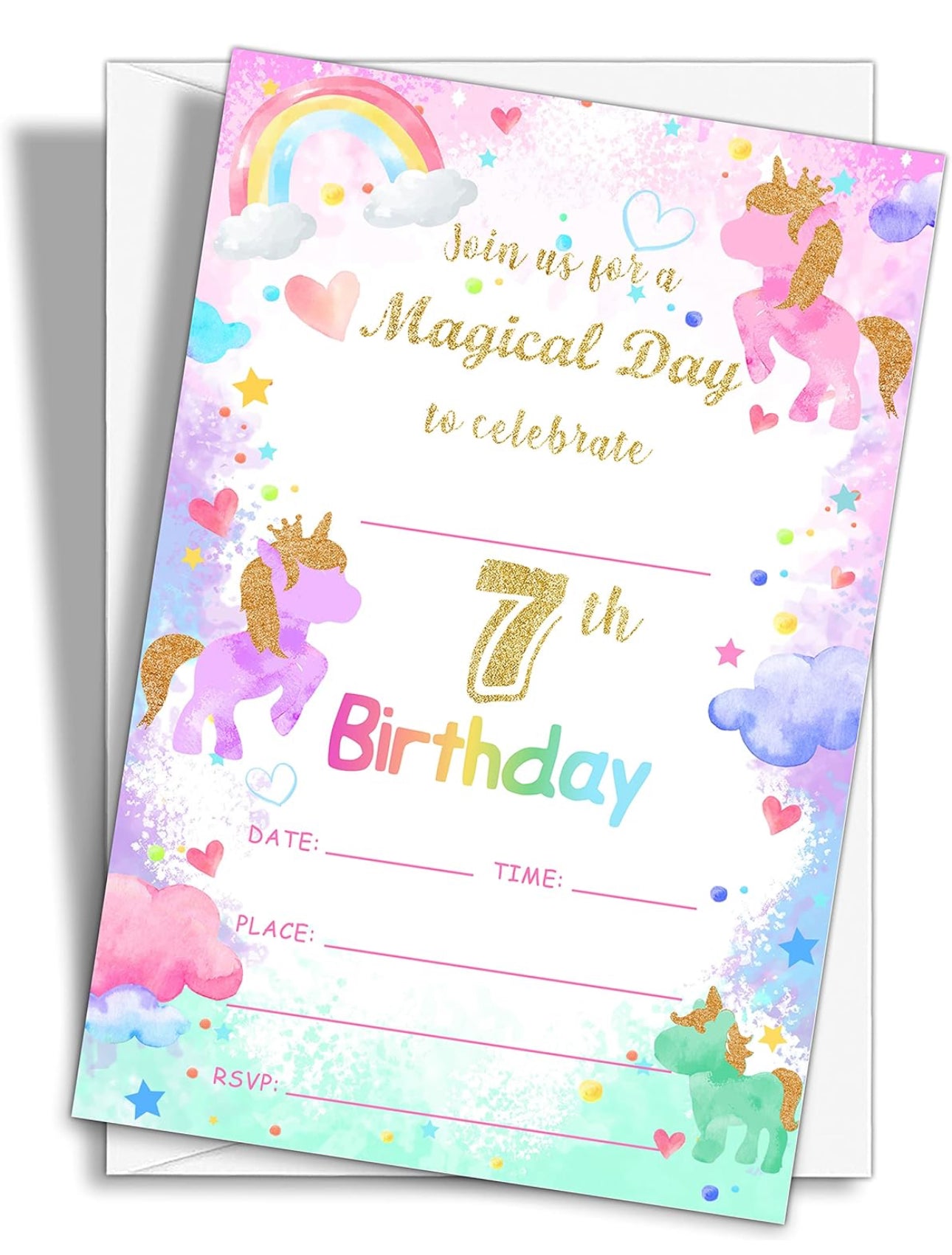 7th Birthday Party Invitations, 20-Count Magical Day Birthday Party Invites With Envelopes-HBYQK-B12