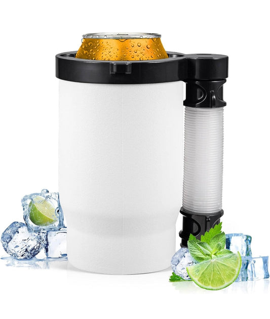 Drink Funnel Portable Can or Bottle Cooler Cup with Detachable Expandable Hose, Portable Drink Bong Cooler Tool Outdoor for Party, White