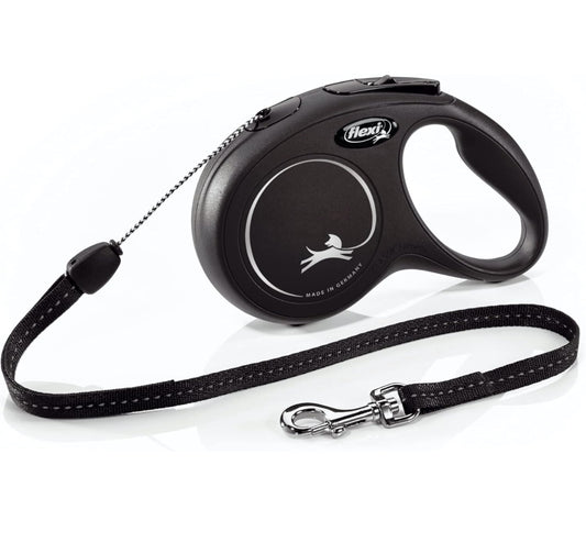 FLEXI® New Classic Retractable Dog Leash (Cord), Ergonomic, Durable and Tangle Free Pet Walking Leash for Dogs Up to 26 lbs, 26 ft, Small, Black