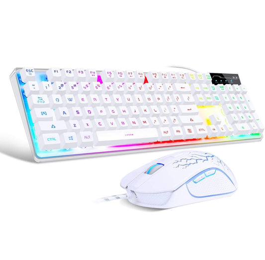 Gaming Keyboard and Mouse Combo, K1 RGB LED Backlit Keyboard with 104 Key for PC/Laptop(White)