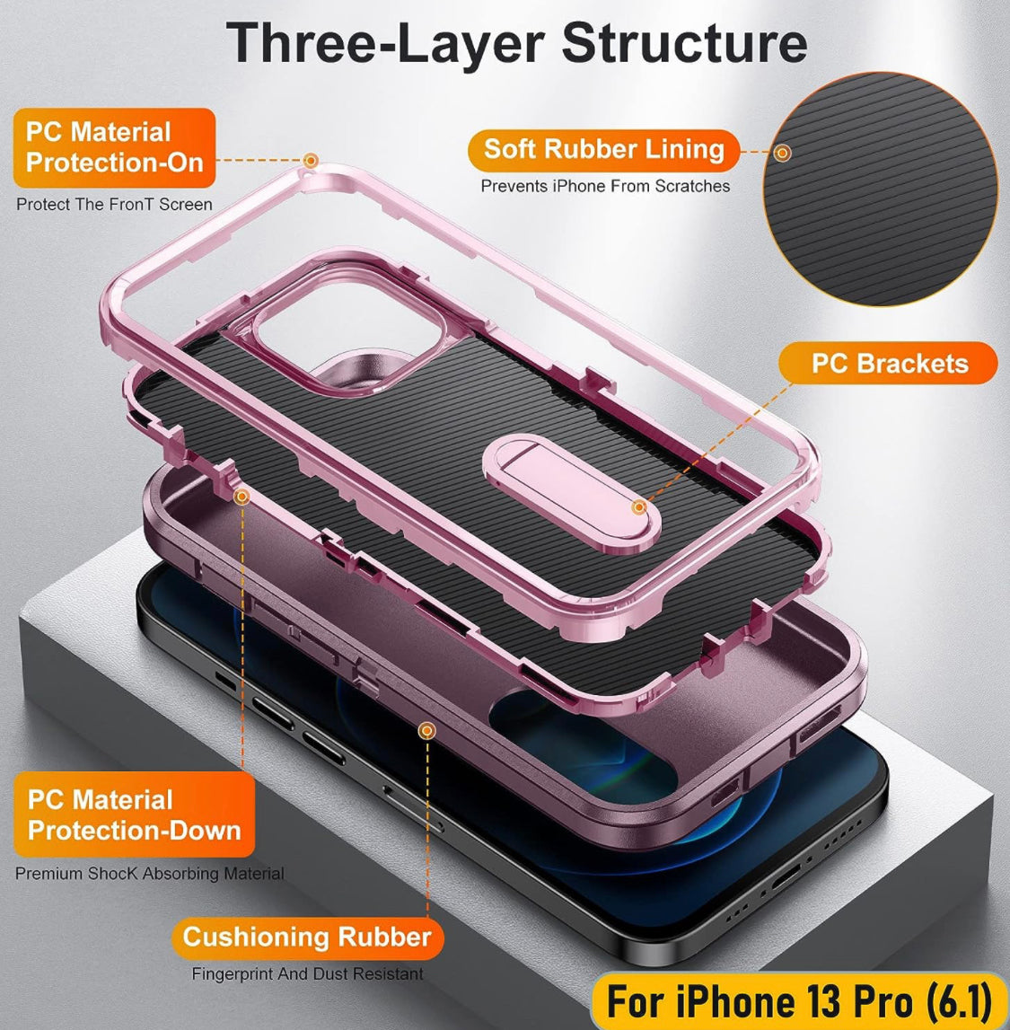 ymxdmd Case is Specially Designed for iPhone 13 Pro 6.1 Inch, Full Body Protection Heavy Duty Shock Absorbing 3 in 1 Silicone Rubber Built-in Stand