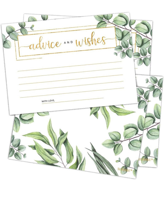 Set of 50 Advice and Wishes Cards - Double Sided Greenery Cards, Perfect for the Bride and Groom