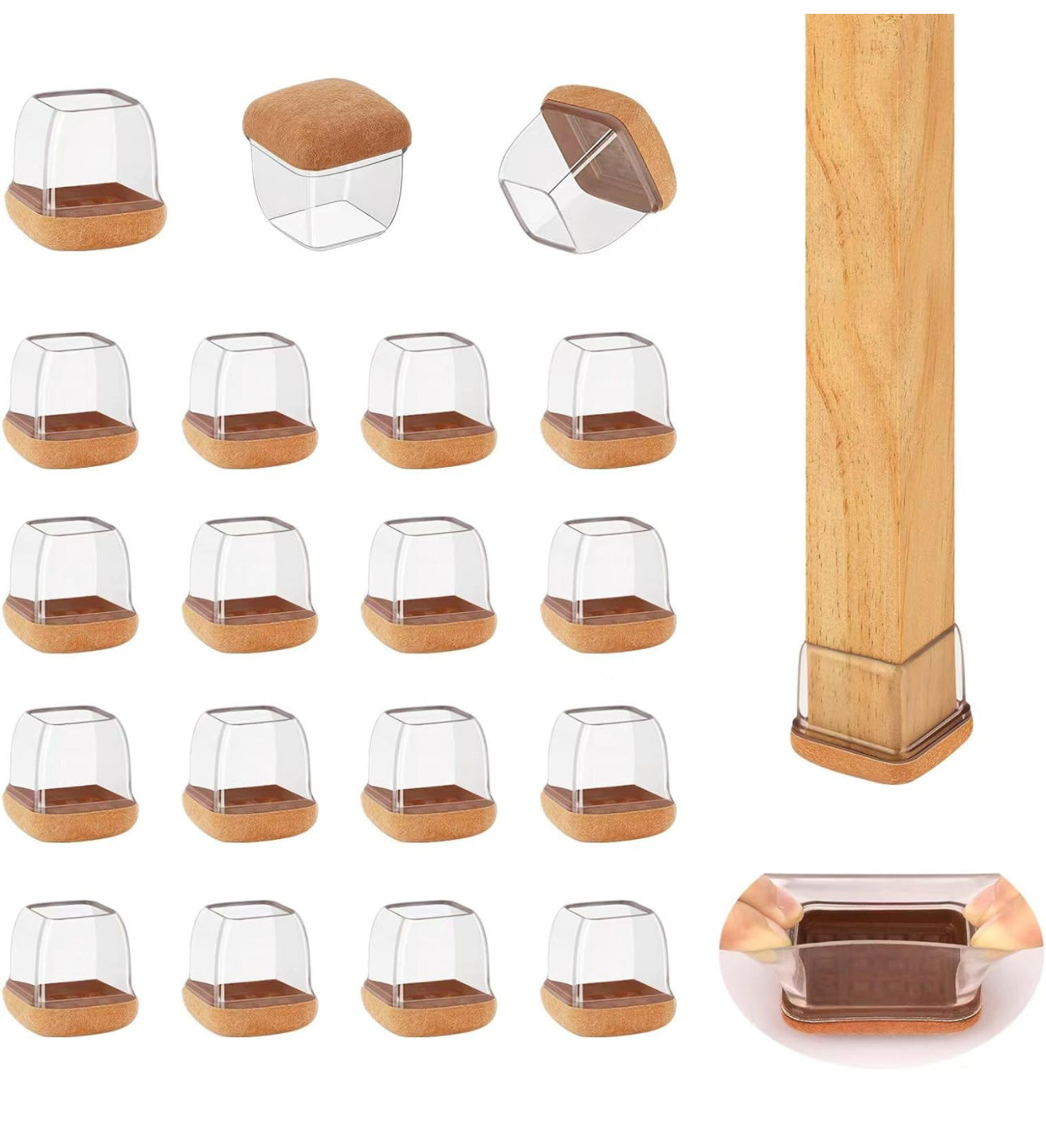 16 Pcs Small Square Chair Leg Protectors for Hardwood Floors, Silicone Chair Leg Floor Protectors (fit 0.5”-0.7”)
