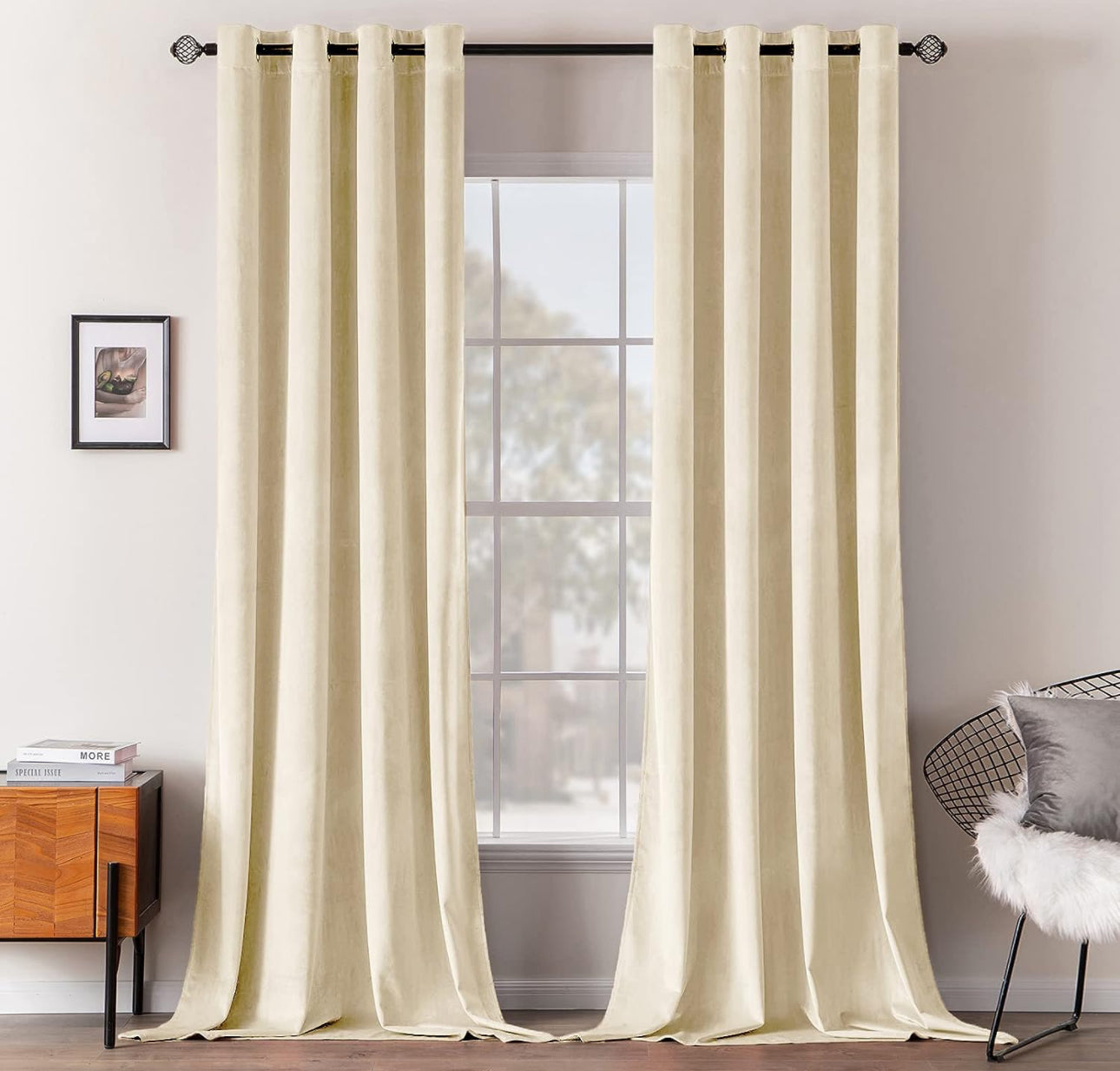 MIULEE Velvet Curtains Ivory White Elegant Grommet Curtains Thermal Insulated Soundproof Room Darkening Curtains/Drapes for Classical Living Room Bedroom Decor 52 x 90 Inch Set of 2