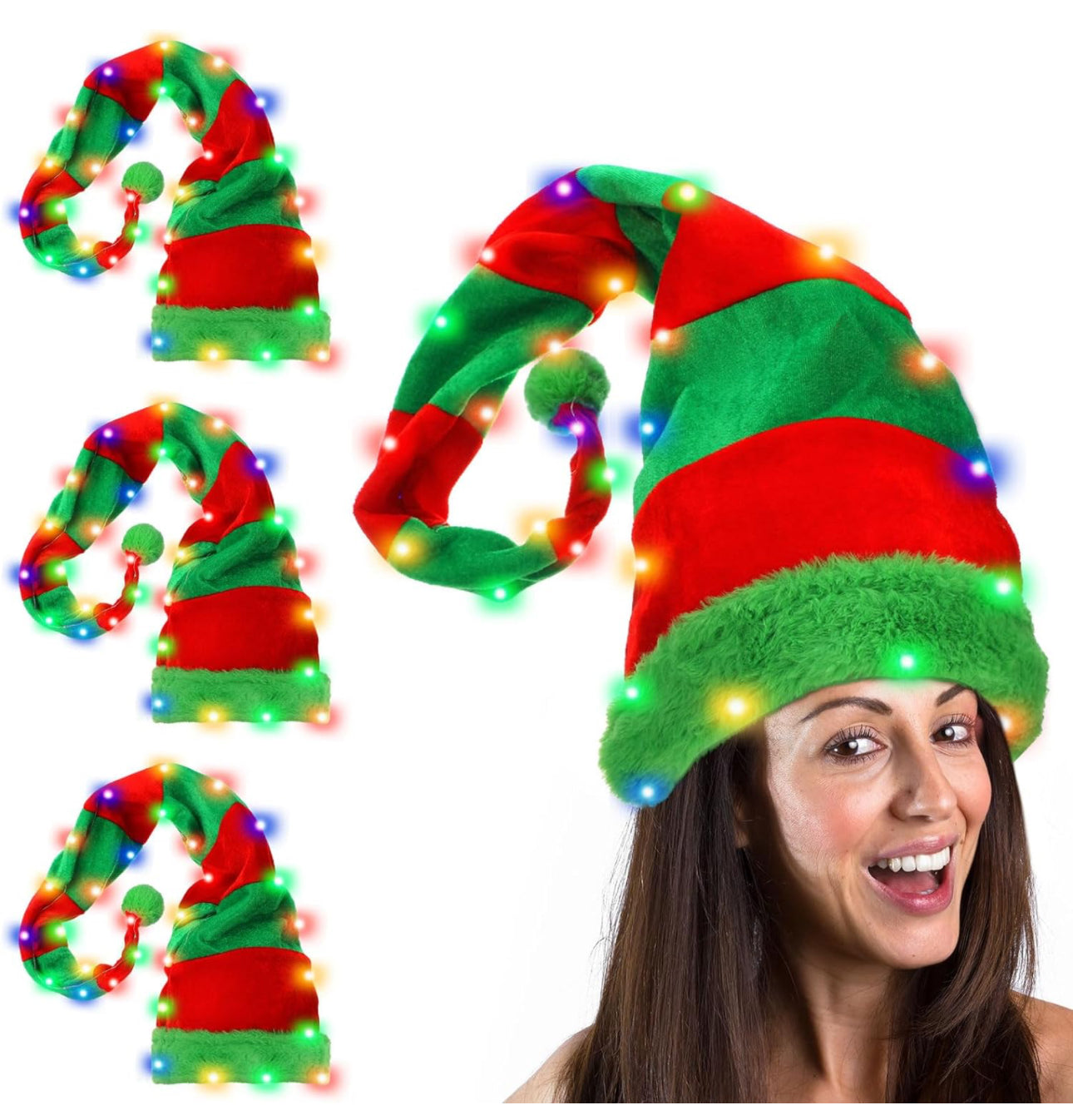 Toulite 4 Pcs Light up Christmas Hat Xmas LED Cap Beanie Knitted Winter Hat with Colorful Lights Warm Holiday Party Supply