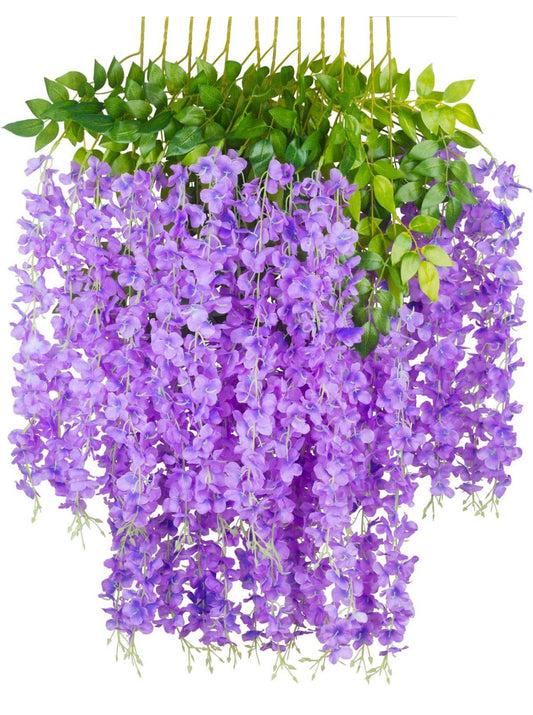 GPARK 12 Pack /45 inch /3.7ft Wisteria Artificial Flower Bushy Silk Vine Ratta Hanging Garland Hanging for Wedding Party Garden Outdoor Greenery Office Wall Decoration Purple