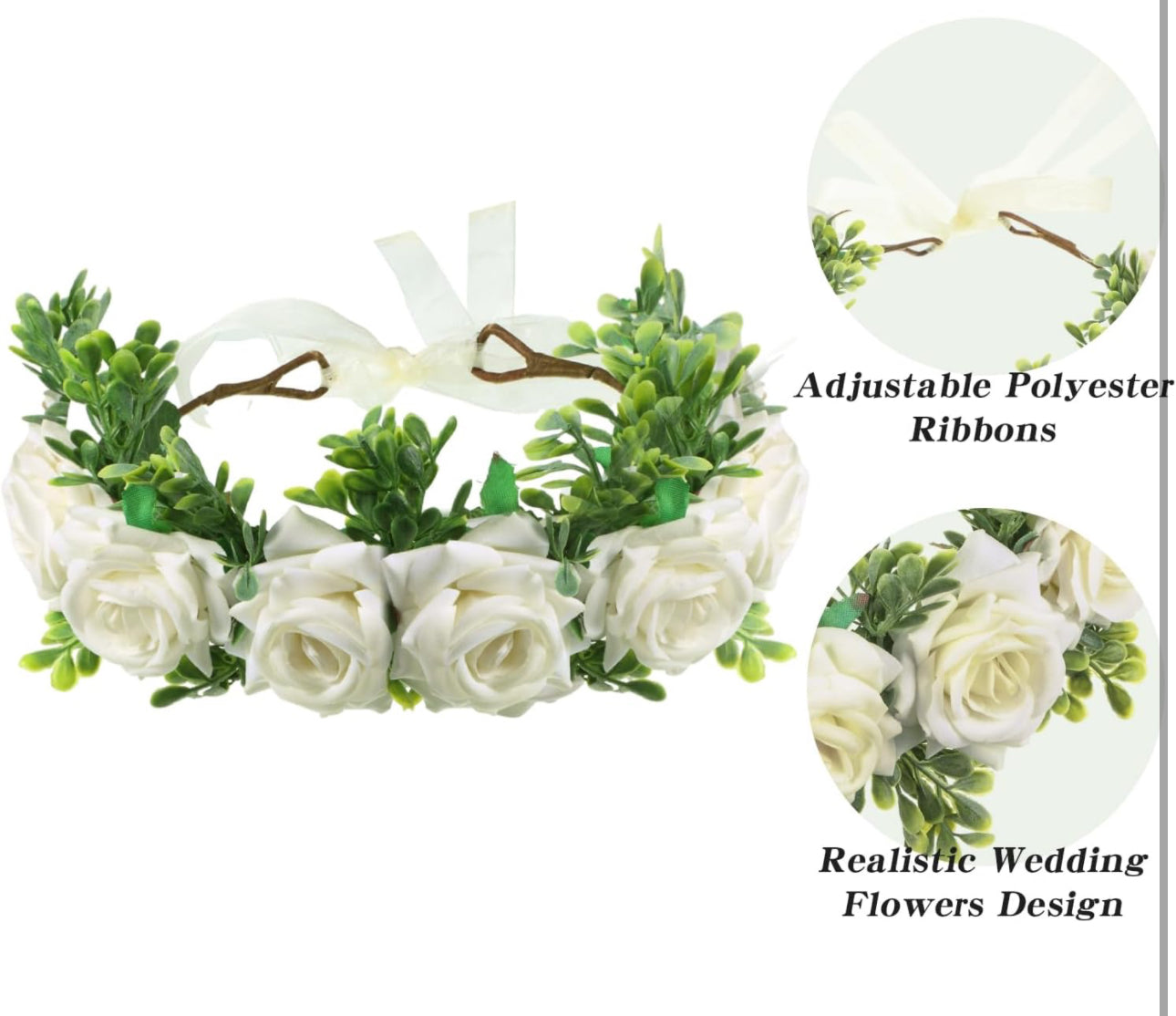 Honoson Dog Wedding Flower Collar Dog Wedding Attire Wreath Bow, for Weddings Flower Ring Pets Cats and Dog, Pet Photo Prop (Medium, White, Elegant)