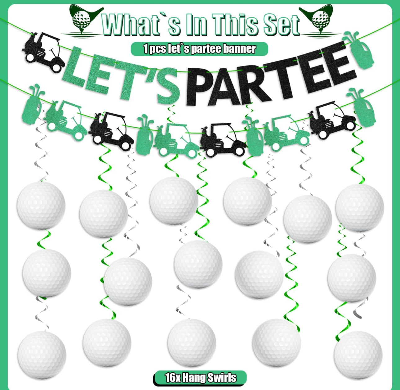 KORHONEN Let's Partee Golf Party Decorations, Golf Birthday Party Decorations Includes Let's Partee Golf Banner and Golf Hanging Swirls